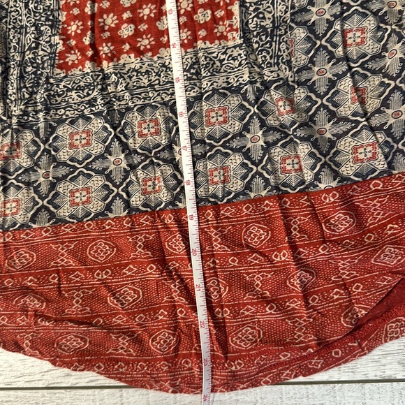 Lucky Brand Peasant Top Boho Mixed Print Border Blouse Lightweight - Picture 9 of 11